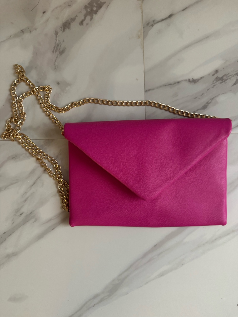 Fuchsia Envelope Crossbody Bag with Gold Chain